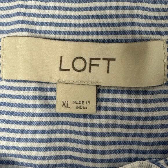 Loft Top Women's Size XL Blue White Striped Button Up Embroidered Eyelet Ruffles - Picture 3 of 7